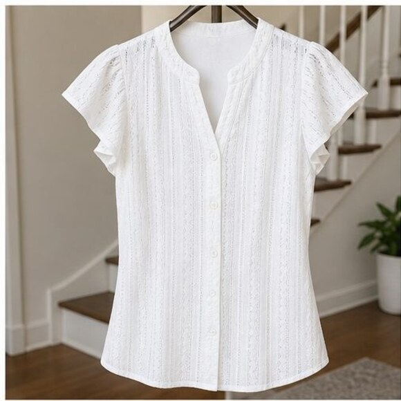 None Tops - White Ruffle Blouse